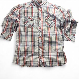 BKE Buckle Men's XL Red White Blue Plaid
Long Sleeve Pearl Snap
Western Shirt